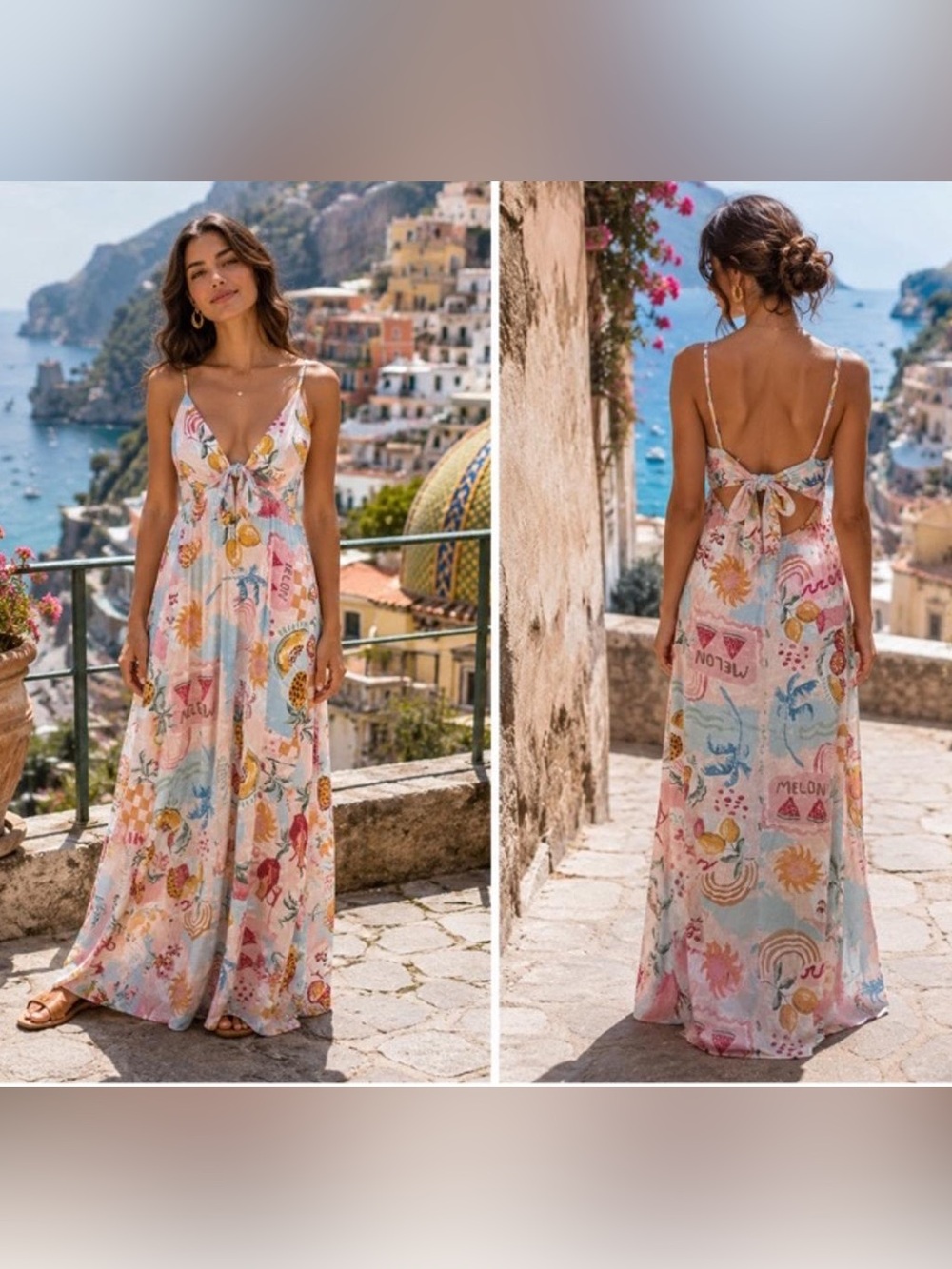 Paper Heart- Pastel Floral Tie-Back Maxi Dress - Pink & Blue - size L